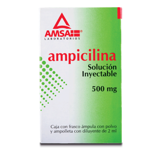 AMPICILINA 500 MG/2 ML. SOL. INY. C/1 FCO. AMP. AMSA