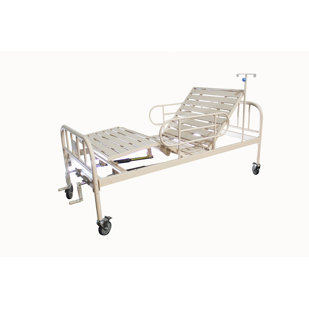 CAMA HOSPITALARIA RECLINABLE DE ACERO CON RUEDAS MODELO CHR01. HANDY