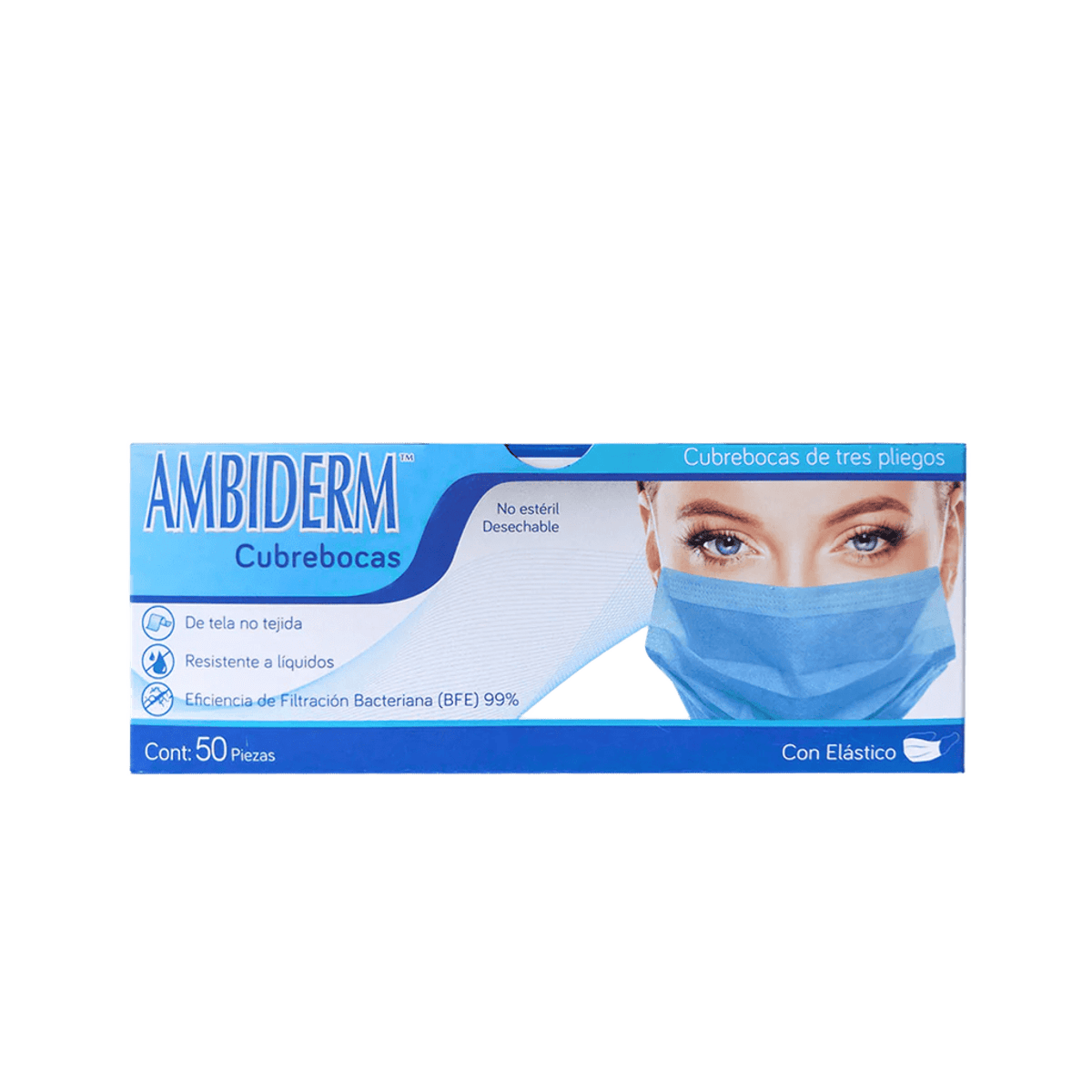 CUBREBOCAS ADULTO 3 PLIEGUES AZUL C/50 PZA. AMBIDERM