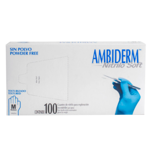 AMBIDERM GUANTE NITRILO SOFT AZUL NO ESTERIL MEDIANO C/100 PZAS.