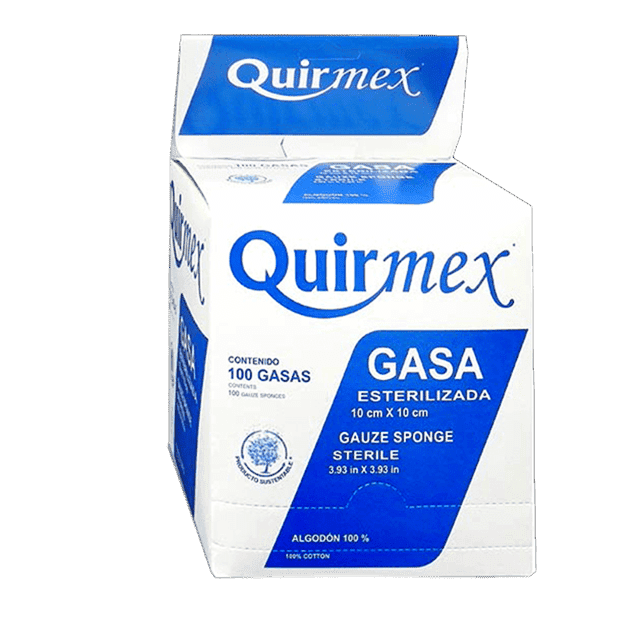 QUIRMEX GASA ESTERILIZADA 10X10CM. EXHIBIDOR. C/100 SOBS.
