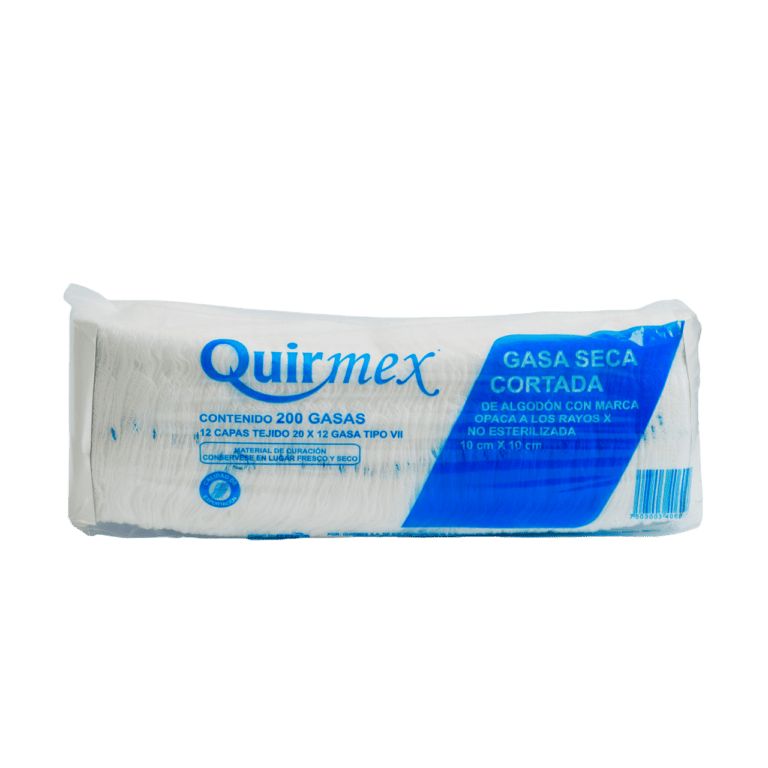 QUIRMEX GASA SECA CORTADA NO ESTERIL 10X10CM. T20X12. CON TRAMA OPACA A LOS RAYOS X C/200 PZS.