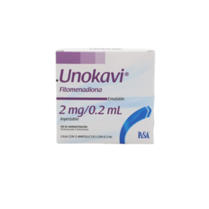 UNOKAVI (fitomenadiona) 2 MG/0.2 ML. EMULSIÓN INY. C/5 AMP. PISA