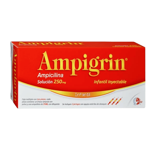 AMPIGRIN INFANTIL (Ampicilina+Metamizol+Guaifenesina+Lidocaina+Clorfenamina) SOL. INY. C/3 FCO. AMP. 250 MG. Y 3 JERINGAS. COLLINS