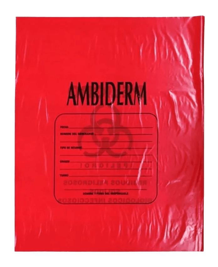 BOLSA PARA RESIDUOS BIOLÓGICOS ROJA RPBI 50X60 CM. C/10 PZAS. AMBIDERM