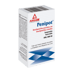 PENIPOT 400,000UI/2ML (Bencilpenicilina Procaínica/Bencilpenicilina Cristalina) SOL. INY. C/1 AMP. AMSA