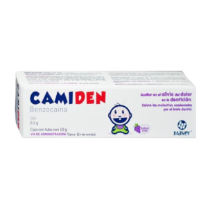 CAMIDEN (anestésico bucal a base de Benzocaína) GEL SABOR UVA TUBO C/10 G. 0.1 G/1 G. MAVER