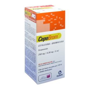 CEPOBROM (Bromhexina+Cefalexina) 250-4.39 MG/5 ML. SUSP. FCO. 100 ML. MAVER