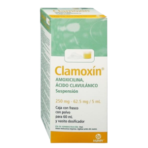 CLAMOXIN (Amoxicilina+Ácido Clavulánico) 250-62.50 MG/5 ML. SUSP. FCO. 60 ML. MAVER