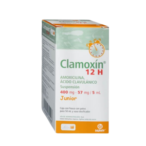 CLAMOXIN (Amoxicilina+Ácido Clavulánico) 400-57 MG/5 ML. 12H SUSP. JUNIOR FCO. 50 ML. MAVER