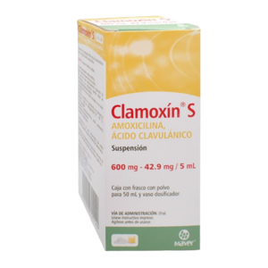 CLAMOXIN-S (Amoxicilina+Ácido Clavulánico) 600-42.90 MG/5 ML. SUSP. FCO. 50 ML. MAVER