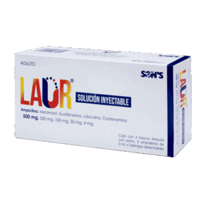 LAUR (Ampicilina/Metamizol/Guaifenesina/Lidocaina/Clorfenamina) ADULTO AMP. 500 MG. Y 3 JERINGAS. SOL. INY. C/3 FCO. SONS