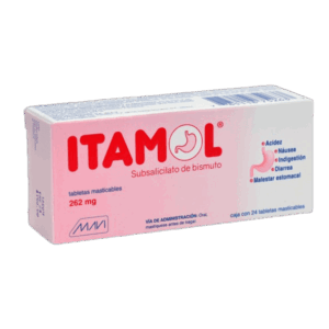 ITAMOL (Subsalicilato de Bismuto) 262 MG. C/24 TABS. MASTICABLES MAVI