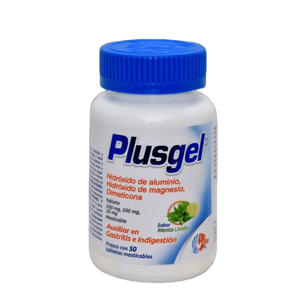 PLUSGEL (Aluminio/Magnesio/Dimeticona) 200/200/20 MG. C/50 TABS. MAST. SABOR MENTA-LIMON COLLINS