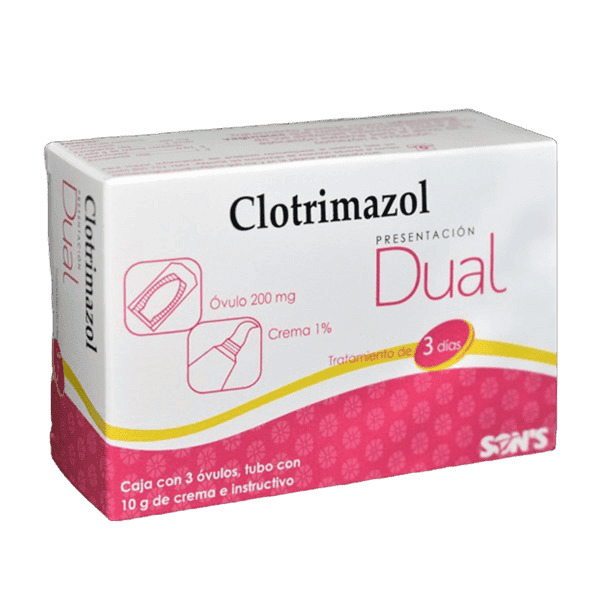 CLOTRIMAZOL DUAL (Clotrimazol) 3 DIAS C/3 OVS. 200 MG. Y TUBO CMA. 10 G. 1%. SONS