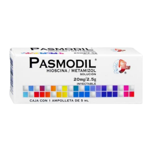 PASMODIL (Butilhioscina/Metamizol Sódico) SOL. INY. 20 MG-2.5 G/5 ML. C/1 AMPTA. 5 ML. COLLINS