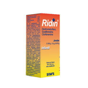 RIDIN JARABE INFANTIL (Dextrometorfano+Guaifenesina+Clorfenamina) 0.100-1.0-0.010 G/100 ML. FCO. 120 ML. SONS