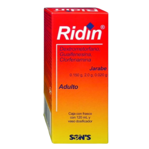 RIDIN JARABE ADULTO (Dextrometorfano+Guaifenesina+Clorfenamina) 0.150-2.0-0.020 G/100 ML.  FCO. 120 ML. SONS