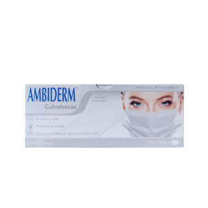 CUBREBOCAS ADULTO 3 PLIEGUES COLOR BLANCO CAJA C/50 PZAS. AMBIDERM