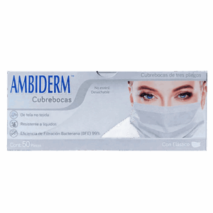CUBREBOCAS ADULTO 3 PLIEGUES COLOR BLANCO CAJA C/50 PZAS. AMBIDERM