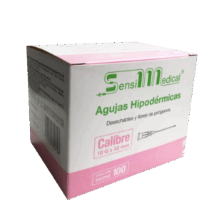 AGUJA HIPODÉRMICA 18Gx32MM ROSA C/100 PZAS. SENSIMEDICAL