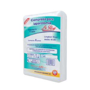 COMPRESA PARA LAPAROTOMÍA TEJIDO IV 70 x 45 CM CON 6 PIEZAS. LE ROY