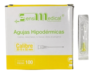 AGUJA HIPODÉRMICA 20GX32MM AMARILLA C/100 PZAS. SENSIMEDICAL