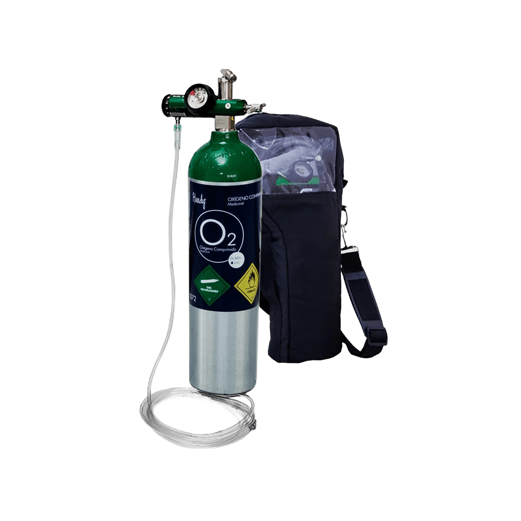 TANQUE DE OXIGENO 425 LTS CON ACCESORIOS Y MALETA (SIN OXÍGENO). HANDY