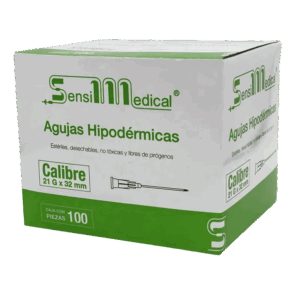 AGUJA HIPODÉRMICA 21GX32MM VERDE C/100 PZAS. SENSIMEDICAL