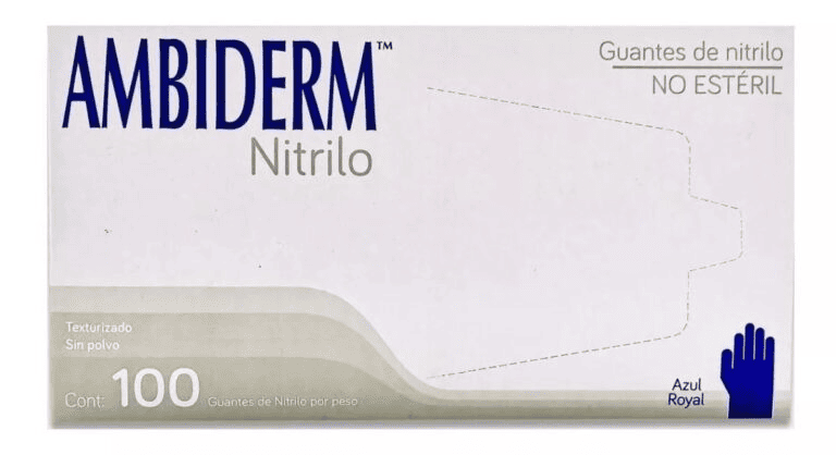 AMBIDERM GUANTE NITRILO MEDIANO AZUL ROYAL NO ESTERIL C/100 PZAS.