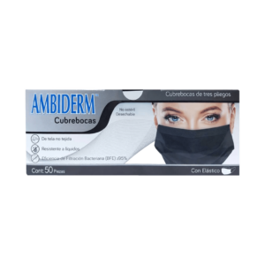 CUBREBOCAS ADULTO 3 PLIEGUES COLOR NEGRO CAJA C/50 PZAS. AMBIDERM