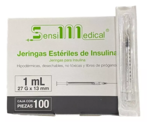 JERINGAS DE 1 ML. 27GX13MM. INSULINA CAJA C/100 PZAS. SENSIMEDICAL