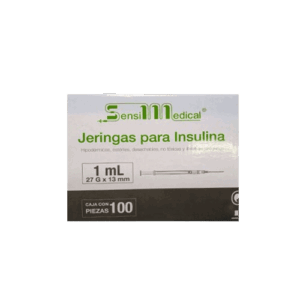 JERINGAS DE 1 ML. 27GX13MM. INSULINA CAJA C/100 PZAS. SENSIMEDICAL