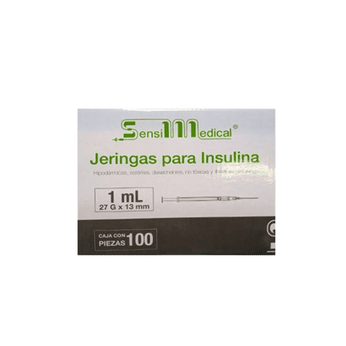 JERINGAS DE 1 ML. 27GX13MM. INSULINA CAJA C/100 PZAS. SENSIMEDICAL