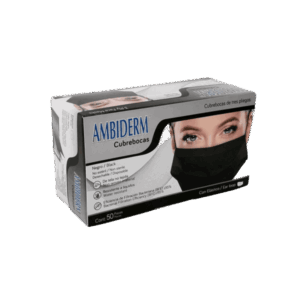 CUBREBOCAS ADULTO 3 PLIEGUES COLOR NEGRO CAJA C/50 PZAS. AMBIDERM