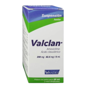 VALCLAN SUSP (Amoxicilina+Ácido Clavulánico) 250-62.5 MG/5 ML. JUNIOR FCO. 60 ML. WANDEL