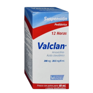 VALCLAN 12H. SUSP. (Amoxicilina+Ácido Clavulánico) 200-28.5 MG/5 ML. PEDIATRICO FCO. 40 ML. WANDEL