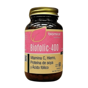 BIOFOLIC-400 (Ácido Fólico + Hierro) 190 MG. C/60 TABS. SUPLEMENTO ALIMENTICIO. BIOMIRAL