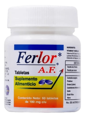 FERLOR A.F. (Ácido Fólico + Hierro) 180 MG. C/60 TABS. SUPLEMENTO ALIMENTICIO. SOLAR