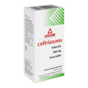 CEFTRIAXONA 500 MG/2 ML. I.M. SOL. INY. C/1 FCO. AMP. AMSA