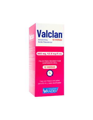 VALCLAN 12H. SUSP. (Amoxicilina+Ácido Clavulánico) 600-42.90 MG/5 ML. FCO. 50 ML. WANDEL