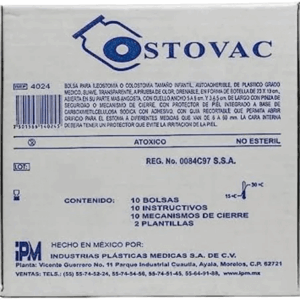 BOLSA PARA ILEOSTOMIA Y COLOSTOMIA ADULTO AUTOADHERIBLE C/10 PZA. MOD. 4021 OSTOVAC. IPM