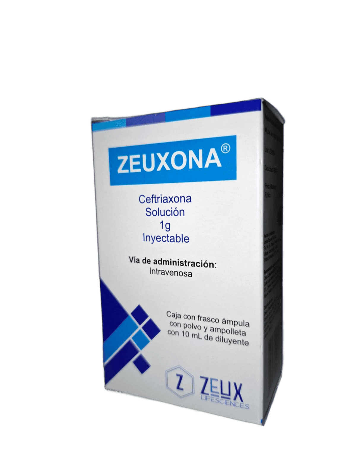 ZEUXONA (ceftriaxona) 1 G/10 ML. SOL. INY. IV. C/1 FCO. AMP. ZEUX