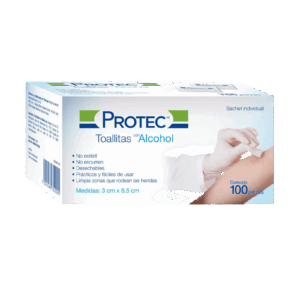TOALLAS ALCOHOLADAS PROTEC 3 X 6.5CM. CAJA. C/100 PZA. DEGASA