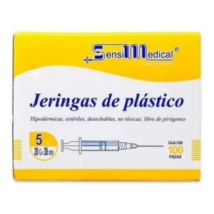 CAJA JERINGA 5 ML 20GX38MM AMARILLA C/100 PZAS. SENSIMEDICAL