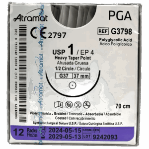 AC. POLIGLICOLICO VICRYL 1 G37 75 CM G3798-75 AHU GRU 1/2 CIRCULO. ATRAMAT