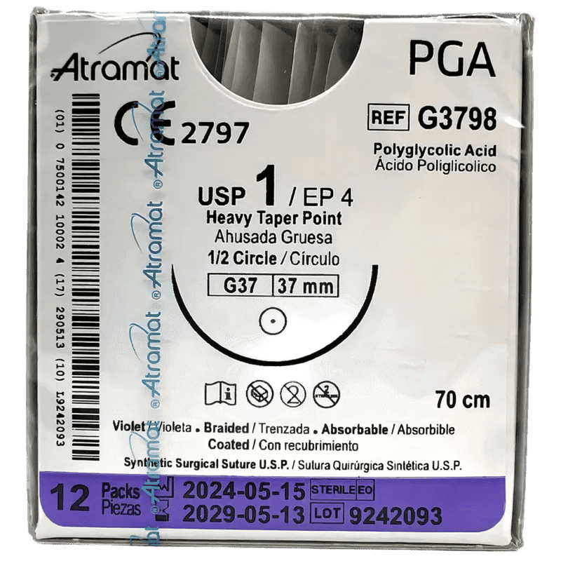 AC. POLIGLICOLICO VICRYL 1 G37 75 CM G3798-75 AHU GRU 1/2 CIRCULO. ATRAMAT
